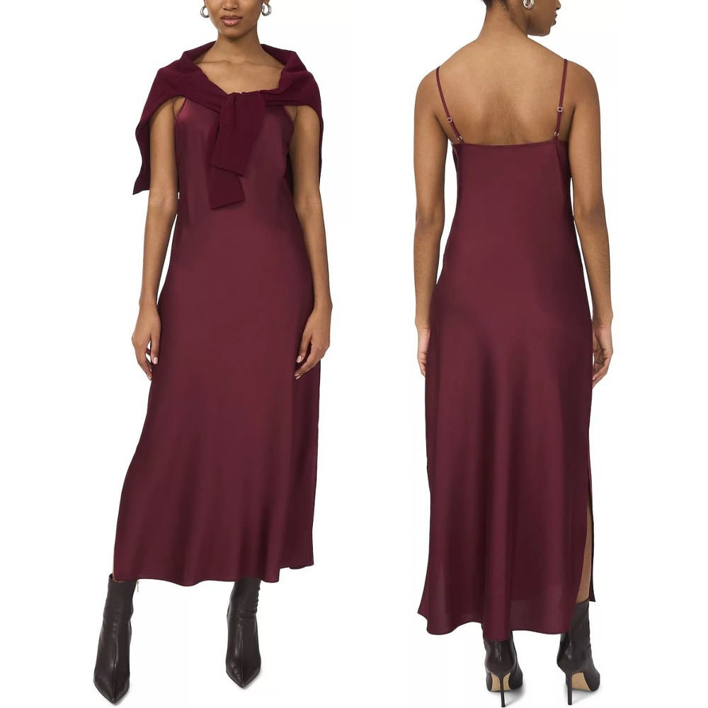 MSK Zinfandel Burgundy Satin Slip Maxi Dress Small 93347190AM Adjustable Straps
